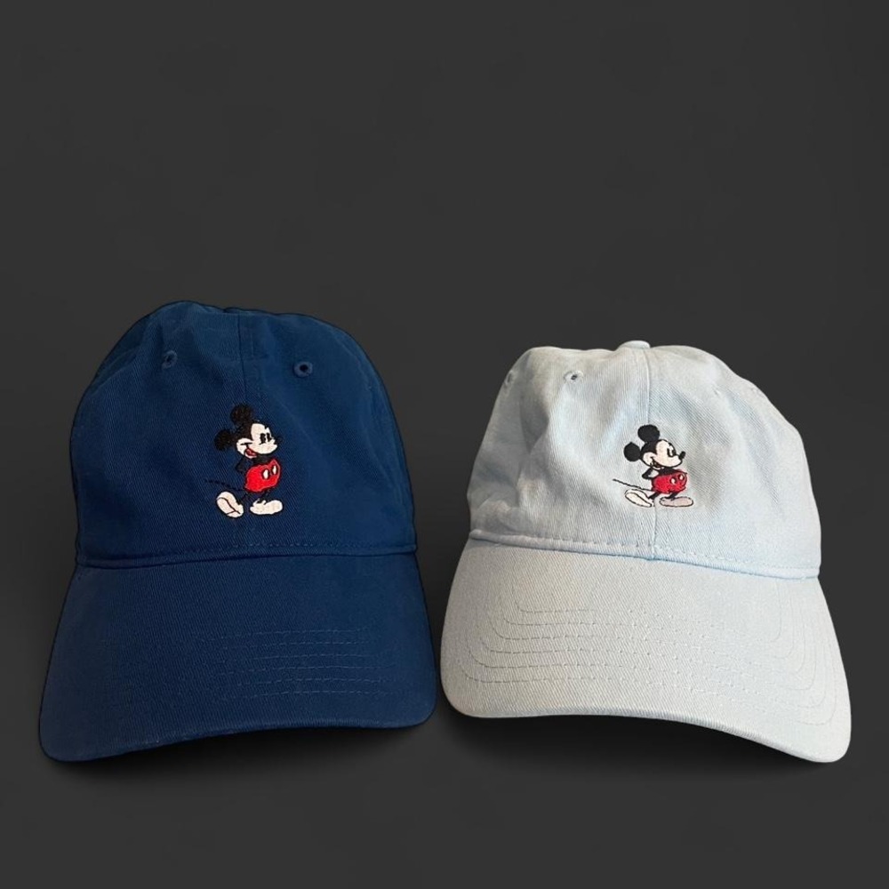 Disney Mickey Mouse Adult Baseball Caps Hats Navy & Sky Blue Adjustable (2pc)